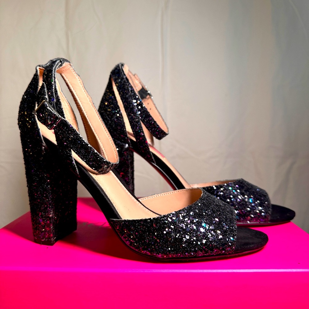 Betsey Johnson Glissten Black Glitter Heels - Size 8.5